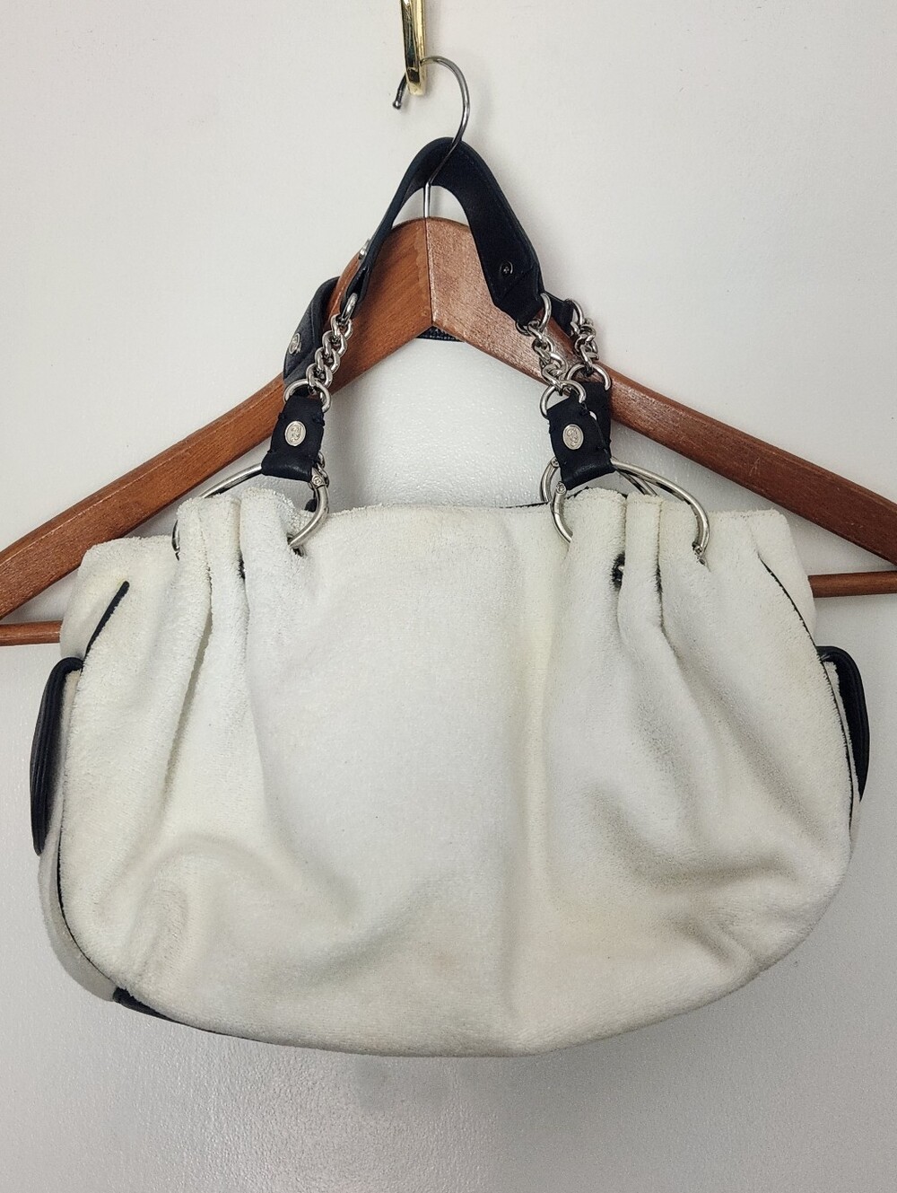 Juicy Couture Terry Cloth Bag With Leather Handles White Navy No Bag Charm - Picture 3 of 16
